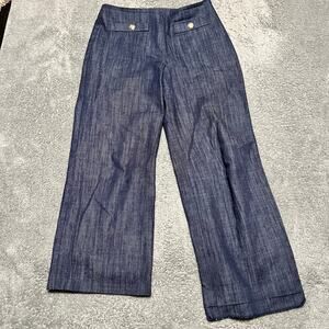 Loft Pants Womens 10 (32x27.5) Petite Button Trim Wide Leg Refined Denim **flaw